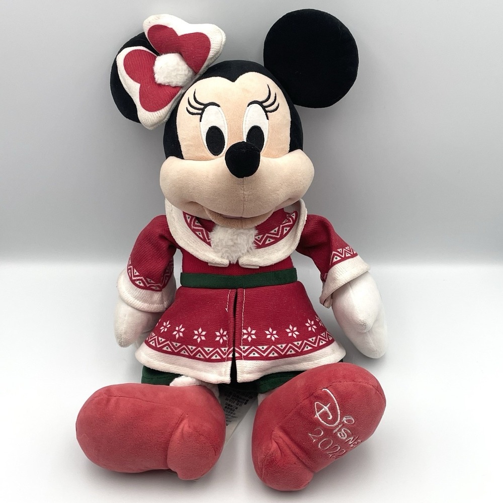 Disney Store Minnie Mouse 2022 Festive Christmas Plush Toy 16" Bow Holiday